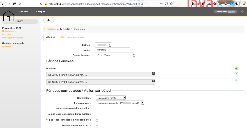Général : Modifier les différentes plages horaires  d'ouverture
